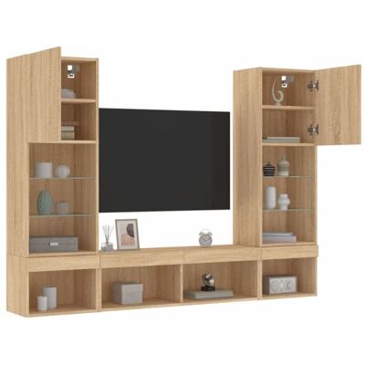 vidaXL Unités murales TV avec LED 5 pcs chêne sonoma bois dingénierie 3216692 Marron - Publicité vidaXL Unités murales TV avec LED 5 pcs chêne sonoma bois dingénierie 3216692 Marron - Publicité