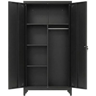 SONGMICS Armoire de bureau avec Tringle 2 Portes 5 Compartiments Verrouillable Pieds Hauts Noir Noir - Publicité SONGMICS Armoire de bureau avec Tringle 2 Portes 5 Compartiments Verrouillable Pieds Hauts Noir Noir - Publicité