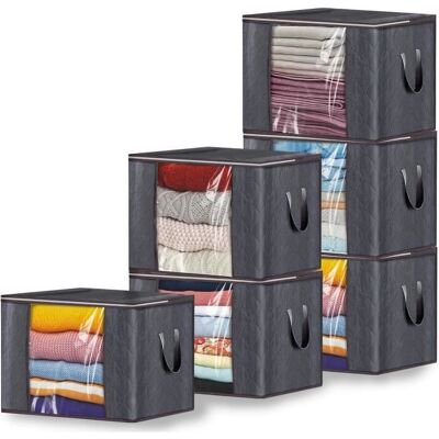 Sac de rangement / organiseur de placard - Lot 6 (90L) - Tissu non tissé inodore - Poignées renforcées - Ventilation Blanc - Publicité Sac de rangement / organiseur de placard - Lot 6 (90L) - Tissu non tissé inodore - Poignées renforcées - Ventilation Blanc - Publicité