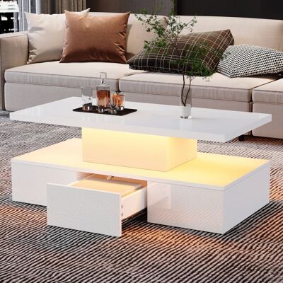 Generic Table basse salon à deux niveaux avec lumière LED 16 couleurs Table de salon avec étagère daffichage ouverte et 1 tiroir Blanc Blanc - Publicité Generic Table basse salon à deux niveaux avec lumière LED 16 couleurs Table de salon avec étagère daffichage ouverte et 1 tiroir Blanc Blanc - Publicité