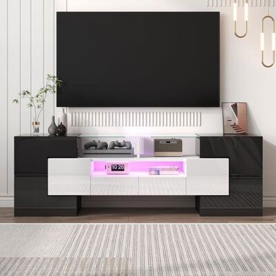 Lemonbest Meuble TV élégant de 145 cm lowboard Blanc Brillant éclairage LED Design Moderne Surface en Verre éléganteBlanc Blanc - Publicité Lemonbest Meuble TV élégant de 145 cm lowboard Blanc Brillant éclairage LED Design Moderne Surface en Verre éléganteBlanc Blanc - Publicité
