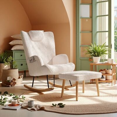 Fauteuil à Bascule avec Repose-pieds ADWOLT rocking chair blanc en peluche douce avec appui-tête sac de rangement Blanc - Publicité Fauteuil à Bascule avec Repose-pieds ADWOLT rocking chair blanc en peluche douce avec appui-tête sac de rangement Blanc - Publicité