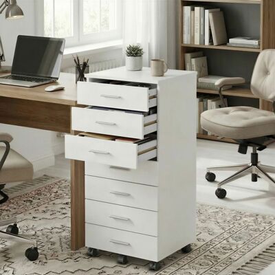 VASAGLE Caisson de Bureau à Roulettes Support pour Imprimante avec 7 Tiroirs Rails Coulissants Blanc Blanc - Publicité VASAGLE Caisson de Bureau à Roulettes Support pour Imprimante avec 7 Tiroirs Rails Coulissants Blanc Blanc - Publicité