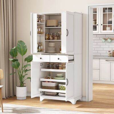 MERAX Armoire Haute de Rangement Blanche avec Tiroirs Étagères Réglables et Tablette Coulissante pour Cuisine Salon Blanc - Publicité MERAX Armoire Haute de Rangement Blanche avec Tiroirs Étagères Réglables et Tablette Coulissante pour Cuisine Salon Blanc - Publicité