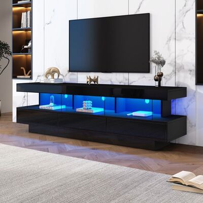 AUTREMENT Meuble TV Noir Brillant Moderne avec Eclairage LED 3 Compartiments en Verre Armoire TV Bas Noir#160 x 38 x 50 cm#Meuble TV Noir - Publicité AUTREMENT Meuble TV Noir Brillant Moderne avec Eclairage LED 3 Compartiments en Verre Armoire TV Bas Noir#160 x 38 x 50 cm#Meuble TV Noir - Publicité