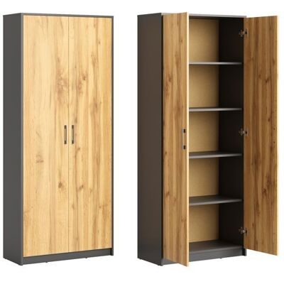 HOME COLLECTIVE Armoire polyvalente avec 5 compartiments 2 Portes - 74x35x180 cm - Meuble de rangement bureau entrée - Gris graphite et Chêne Gris - Publicité HOME COLLECTIVE Armoire polyvalente avec 5 compartiments 2 Portes - 74x35x180 cm - Meuble de rangement bureau entrée - Gris graphite et Chêne Gris - Publicité