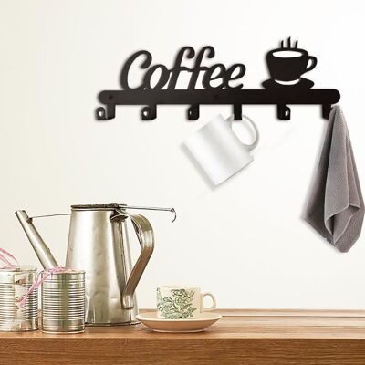 QIQIQI Décoration muralePorte-tasse à café à 6 crochets en métal support mural organisateur de cuisine étagère de décoration pour la Noir - Publicité QIQIQI Décoration muralePorte-tasse à café à 6 crochets en métal support mural organisateur de cuisine étagère de décoration pour la Noir - Publicité