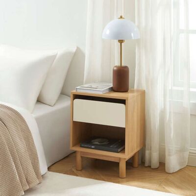 BAÏTA Table de chevet THALIA effet chêne et tiroir beige Beige - Publicité BAÏTA Table de chevet THALIA effet chêne et tiroir beige Beige - Publicité