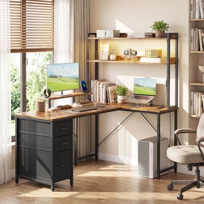 VASAGLE Bureau Gaming dAngle Réversible avec LED et Ports USB Table Étagères Support dÉcran 3 Tiroirs 140 x 100 cm Marron Rustique Marron - Publicité VASAGLE Bureau Gaming dAngle Réversible avec LED et Ports USB Table Étagères Support dÉcran 3 Tiroirs 140 x 100 cm Marron Rustique Marron - Publicité