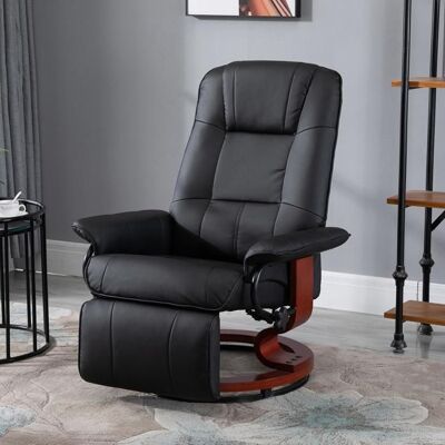 Generic Fauteuil Relax inclinable Repose-Pieds réglable pivotant 360° piètement Bois revêtement PU Noir Noir - Publicité Generic Fauteuil Relax inclinable Repose-Pieds réglable pivotant 360° piètement Bois revêtement PU Noir Noir - Publicité