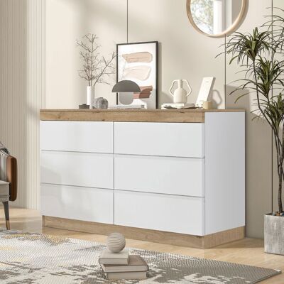 Commode 6 Tiroirs - Merax - Blanc et Décor Chêne - Meuble pour Chambre et Salon Blanc - Publicité Commode 6 Tiroirs - Merax - Blanc et Décor Chêne - Meuble pour Chambre et Salon Blanc - Publicité