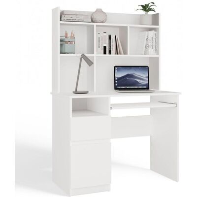 CDF PORTO GAUCHE - Bureau 98×51×145 cm 3 tiroirs et rayons avec étagère supérieure pour bureau / chambre - Blanc Blanc - Publicité CDF PORTO GAUCHE - Bureau 98×51×145 cm 3 tiroirs et rayons avec étagère supérieure pour bureau / chambre - Blanc Blanc - Publicité
