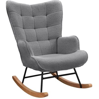 WOEDVJN Fauteuil à Salon Bascule Rocking Chair Dossier à Carreaux Berçante Allaitement Bébé Base en Bois Tissu en Velours Teddy Gris Gris - Publicité WOEDVJN Fauteuil à Salon Bascule Rocking Chair Dossier à Carreaux Berçante Allaitement Bébé Base en Bois Tissu en Velours Teddy Gris Gris - Publicité