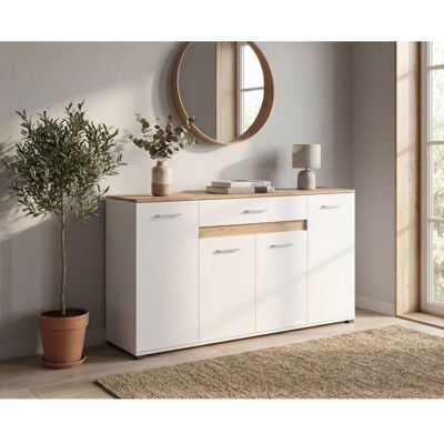 Buffet VOLOS - Blanc & Chêne Artisan - 4 portes 1 tiroir - 160 x 375 x 90 cm - Publicité Buffet VOLOS - Blanc & Chêne Artisan - 4 portes 1 tiroir - 160 x 375 x 90 cm - Publicité