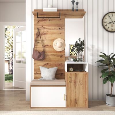 MERAX Vestiaire avec Porte Manteau Miroir Meuble d’entrée Moderne 190 cm avec Armoire Banc à Chaussures Crochets et Tringle Blanc Blanc - Publicité MERAX Vestiaire avec Porte Manteau Miroir Meuble d’entrée Moderne 190 cm avec Armoire Banc à Chaussures Crochets et Tringle Blanc Blanc - Publicité