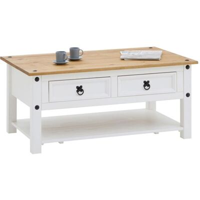 Idimex Table basse CAMPO rectangulaire en pin massif blanc et brun avec 2 tiroirs dim 100 x 45 x 60 cm Blanc - Publicité Idimex Table basse CAMPO rectangulaire en pin massif blanc et brun avec 2 tiroirs dim 100 x 45 x 60 cm Blanc - Publicité