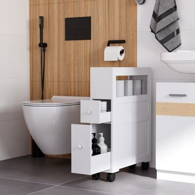 Generic Meuble de rangement de salle de bain sur roulette armoire WC toilettes étagère ouverte 2 tiroirs 16 x 52 x 715 cm blanc Blanc - Publicité Generic Meuble de rangement de salle de bain sur roulette armoire WC toilettes étagère ouverte 2 tiroirs 16 x 52 x 715 cm blanc Blanc - Publicité