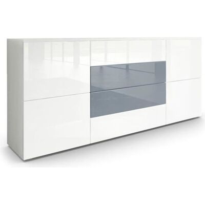 Vladon Buffet dressoir Rova en Blanc mat - Blanc haute brillance - Gris haute brillance - Publicité Vladon Buffet dressoir Rova en Blanc mat - Blanc haute brillance - Gris haute brillance - Publicité