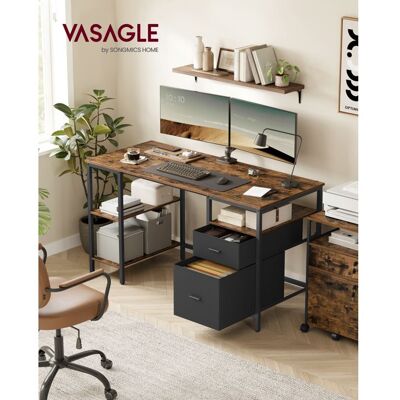 VASAGLE Bureau d’Ordinateur 3 Étagères 2 Tiroirs 60 x 140 x 76 cm pour Bureau Salon Style Industriel Marron Rustique et Noir Marron - Publicité VASAGLE Bureau d’Ordinateur 3 Étagères 2 Tiroirs 60 x 140 x 76 cm pour Bureau Salon Style Industriel Marron Rustique et Noir Marron - Publicité