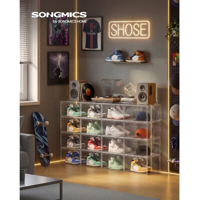 SONGMICS Meuble à chaussures Lot de 6 Empilable en Plastique Pointure 47 pour Entrée Transparent Gris - Publicité SONGMICS Meuble à chaussures Lot de 6 Empilable en Plastique Pointure 47 pour Entrée Transparent Gris - Publicité