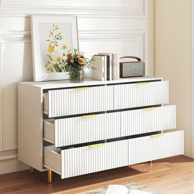 Commode - Zephmum - 6 tiroirs blanc or H72 L120 P40 cm Blanc - Publicité Commode - Zephmum - 6 tiroirs blanc or H72 L120 P40 cm Blanc - Publicité