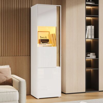 LEMONBEST Armoire Haute Vitrine 50x40x179 cm avec Éclairage LED Réglable 2 Portes Meuble de Rangement pour Salon Cuisine - Blanc et Naturel Blanc - Publicité LEMONBEST Armoire Haute Vitrine 50x40x179 cm avec Éclairage LED Réglable 2 Portes Meuble de Rangement pour Salon Cuisine - Blanc et Naturel Blanc - Publicité