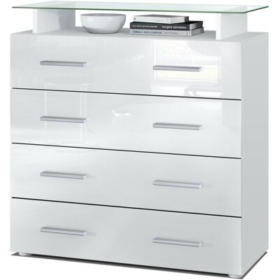 Vladon Buffet Pavos V2 Commode avec 4 tiroirs et mini-étagère en verre blanc mat/blanc haute brillance (76 x 81 x 35 cm) Blanc - Publicité Vladon Buffet Pavos V2 Commode avec 4 tiroirs et mini-étagère en verre blanc mat/blanc haute brillance (76 x 81 x 35 cm) Blanc - Publicité