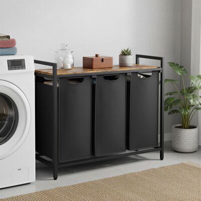 VASAGLE Panier à Linge 3 Compartiments avec Étagère de Rangement Sac Amovible Cadre en Métal 3 x 40 L Noir Noir - Publicité VASAGLE Panier à Linge 3 Compartiments avec Étagère de Rangement Sac Amovible Cadre en Métal 3 x 40 L Noir Noir - Publicité