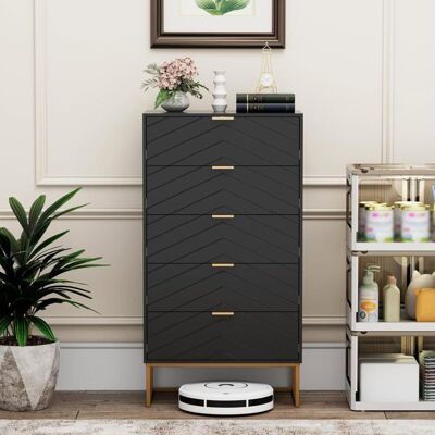 UEV - Settimino 5Cassetti - Motif lignes - Noir brillant avec détails dorés - Commode - Publicité UEV - Settimino 5Cassetti - Motif lignes - Noir brillant avec détails dorés - Commode - Publicité