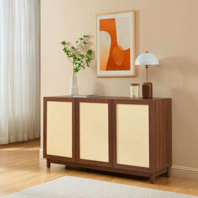BAÏTA Buffet HARIA effet noyer et rotin 3 portes 140cm - Bois Marron - Publicité BAÏTA Buffet HARIA effet noyer et rotin 3 portes 140cm - Bois Marron - Publicité