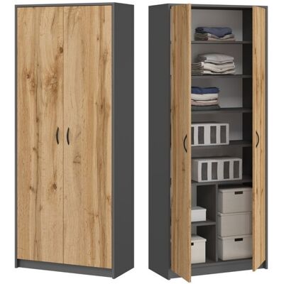 HOME COLLECTIVE Armoire de bureau 2 portes - Armoire multi-usages - 74x35x180 - 6 étagères - Meuble de rangement - Aspect bois+Gris Marron - Publicité HOME COLLECTIVE Armoire de bureau 2 portes - Armoire multi-usages - 74x35x180 - 6 étagères - Meuble de rangement - Aspect bois+Gris Marron - Publicité