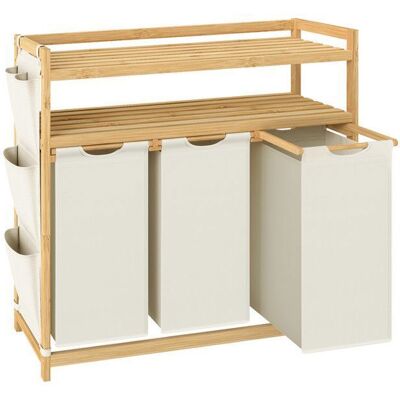 Panier à Linge - SONGMICS - 3 Compartiments - Bambou - 150L - Étagère - Blanc Crème Blanc - Publicité Panier à Linge - SONGMICS - 3 Compartiments - Bambou - 150L - Étagère - Blanc Crème Blanc - Publicité