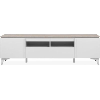 Meuble TV Bertrix 56A Blanc avec 2 Portes 1 Tiroir 2 Niches - Publicité Meuble TV Bertrix 56A Blanc avec 2 Portes 1 Tiroir 2 Niches - Publicité