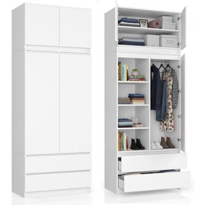 HOME COLLECTIVE Armoire blanche avec 2 portes et 2 tiroirs 90 x 234 cm (avec rallonge avec étagères pour le linge) pour chambre salon Blanc Blanc - Publicité HOME COLLECTIVE Armoire blanche avec 2 portes et 2 tiroirs 90 x 234 cm (avec rallonge avec étagères pour le linge) pour chambre salon Blanc Blanc - Publicité