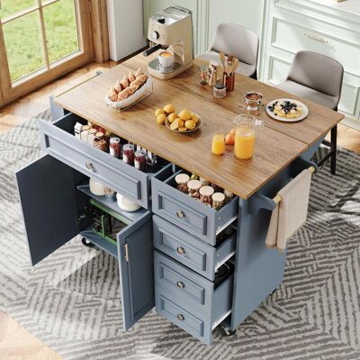 Generic Ilot central cuisine 110x45-75x92 cm Îlot central amovible à motif vintage Meuble buffet Table à manger avec rangement Bleu Bleu - Publicité Generic Ilot central cuisine 110x45-75x92 cm Îlot central amovible à motif vintage Meuble buffet Table à manger avec rangement Bleu Bleu - Publicité