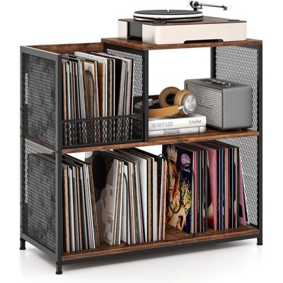 COSTWAY Meuble Étagère pour Vinyle à 3 Niveaux Disques jusquà 300 Albums 3 Diviseurs Amovibles Support en Métal Marron Rustique Marron - Publicité COSTWAY Meuble Étagère pour Vinyle à 3 Niveaux Disques jusquà 300 Albums 3 Diviseurs Amovibles Support en Métal Marron Rustique Marron - Publicité