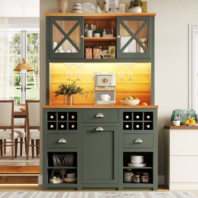 MERAX Buffet de Cuisine Haut Vert avec LED Prises Portes Vitrées Range-Bouteilles et Étagères Réglables 120 x 45 x 188 cm Vert - Publicité MERAX Buffet de Cuisine Haut Vert avec LED Prises Portes Vitrées Range-Bouteilles et Étagères Réglables 120 x 45 x 188 cm Vert - Publicité