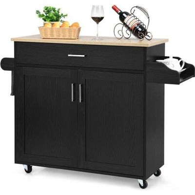 COSTWAY Desserte de Cuisine Bîlot de Cuisine à Roulettes avec Grand Placard Tiroir Porte-Epices et Porte-Serviettes Noir Noir - Publicité COSTWAY Desserte de Cuisine Bîlot de Cuisine à Roulettes avec Grand Placard Tiroir Porte-Epices et Porte-Serviettes Noir Noir - Publicité