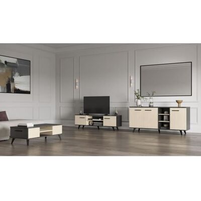 Ensemble salon - Enfilade buffet haut table basse - KENT- Chêne de fil / Sidewalk - DEMEYERE Beige - Publicité Ensemble salon - Enfilade buffet haut table basse - KENT- Chêne de fil / Sidewalk - DEMEYERE Beige - Publicité