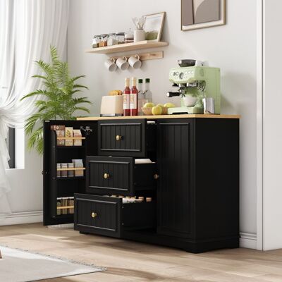 Merax Buffet Cuisine avec 3 Tiroirs et Portes Meuble de Rangement Noir avec Étagères Réglables Plan de Travail Noir - Publicité Merax Buffet Cuisine avec 3 Tiroirs et Portes Meuble de Rangement Noir avec Étagères Réglables Plan de Travail Noir - Publicité