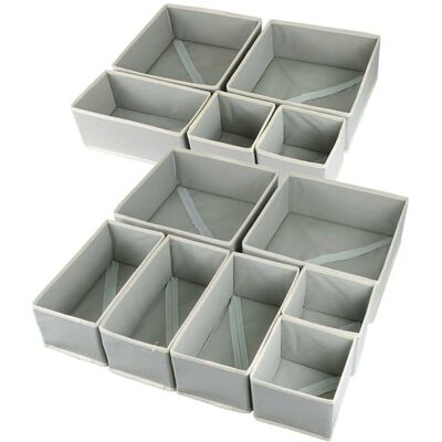GRANDSALEY Lot de 12 organisateurs de tiroirs — Boîtes de rangement pliables en tissu pour placard (Lot de 12 pièces Gris) - Publicité GRANDSALEY Lot de 12 organisateurs de tiroirs — Boîtes de rangement pliables en tissu pour placard (Lot de 12 pièces Gris) - Publicité
