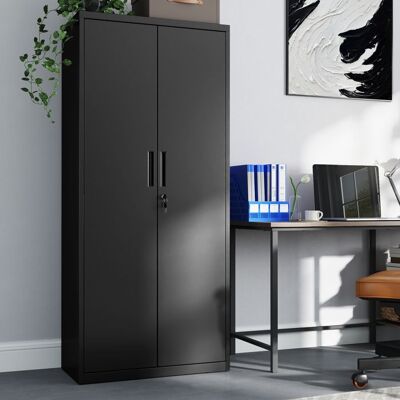 SONGMICS Armoire De Bureau en Acier 5 Niveaux Doubles Portes Serrure Étagères Réglables pour Garage Bureau Noir Mat Noir - Publicité SONGMICS Armoire De Bureau en Acier 5 Niveaux Doubles Portes Serrure Étagères Réglables pour Garage Bureau Noir Mat Noir - Publicité