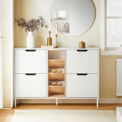 SoBuy Armoire à chaussures blanche naturelle - Rangement chaussures, 4 tiroirs pliants, 3 étagères - Publicité SoBuy Armoire à chaussures blanche naturelle - Rangement chaussures, 4 tiroirs pliants, 3 étagères - Publicité