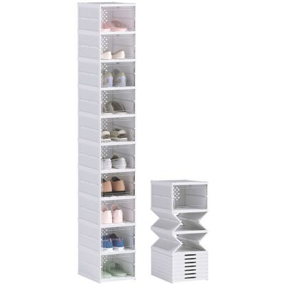 Lot de 10 boîtes à chaussures - HOMCOM - pliables en plastique empilables avec couvercles - pour pointure jusquà 43 - blanc Blanc - Publicité Lot de 10 boîtes à chaussures - HOMCOM - pliables en plastique empilables avec couvercles - pour pointure jusquà 43 - blanc Blanc - Publicité