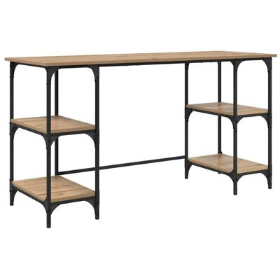 Bureau en bois dingénierie - vidaXL - Chêne artisanal - 140x50x75 cm - Rustique industriel - Avec 4 étagères Marron - Publicité Bureau en bois dingénierie - vidaXL - Chêne artisanal - 140x50x75 cm - Rustique industriel - Avec 4 étagères Marron - Publicité