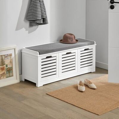 SoBuy Banc à Chaussures Entrée avec Coussin et 3 Paniers Meuble Rangement Bois pour Couloir 105x35x43cm FSR23-W Blanc - Publicité SoBuy Banc à Chaussures Entrée avec Coussin et 3 Paniers Meuble Rangement Bois pour Couloir 105x35x43cm FSR23-W Blanc - Publicité