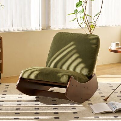 HIBA Fauteuil à bascule berçant confortable - Revêtement de qualité structure en bois massif idéal pour salon/ chambre (vert) Vert - Publicité HIBA Fauteuil à bascule berçant confortable - Revêtement de qualité structure en bois massif idéal pour salon/ chambre (vert) Vert - Publicité