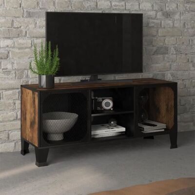VIDAXL Meuble TV - Marron rustique - 105x36x47 cm - Métal - MDF - 2 portes en maille Marron - Publicité VIDAXL Meuble TV - Marron rustique - 105x36x47 cm - Métal - MDF - 2 portes en maille Marron - Publicité