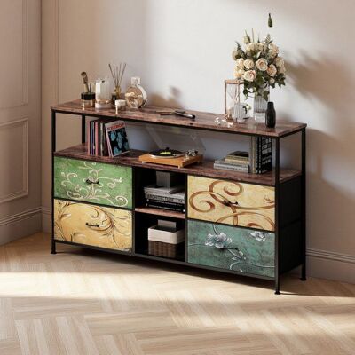 Meuble TV léopard 137x78x30cm 4 tiroirs tissu coloré LED RGB 60000 couleurs panneau E1 cadre fer noir – Style rétro-moderne - Publicité Meuble TV léopard 137x78x30cm 4 tiroirs tissu coloré LED RGB 60000 couleurs panneau E1 cadre fer noir – Style rétro-moderne - Publicité