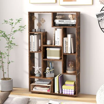 Bibliothèque Géométrique 120 cm COSTWAY Etagères Ouvertes Etagère de Rangement Autoportante avec Kits Anti-basculement Marron Marron - Publicité Bibliothèque Géométrique 120 cm COSTWAY Etagères Ouvertes Etagère de Rangement Autoportante avec Kits Anti-basculement Marron Marron - Publicité